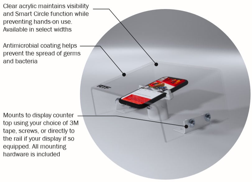 RTF Global’s plexiglass mobile phone guard protecting a smartphone