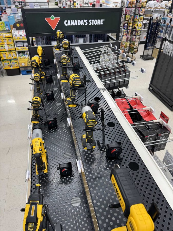 Merchandise display protected with recoiling security devices from RTF Global