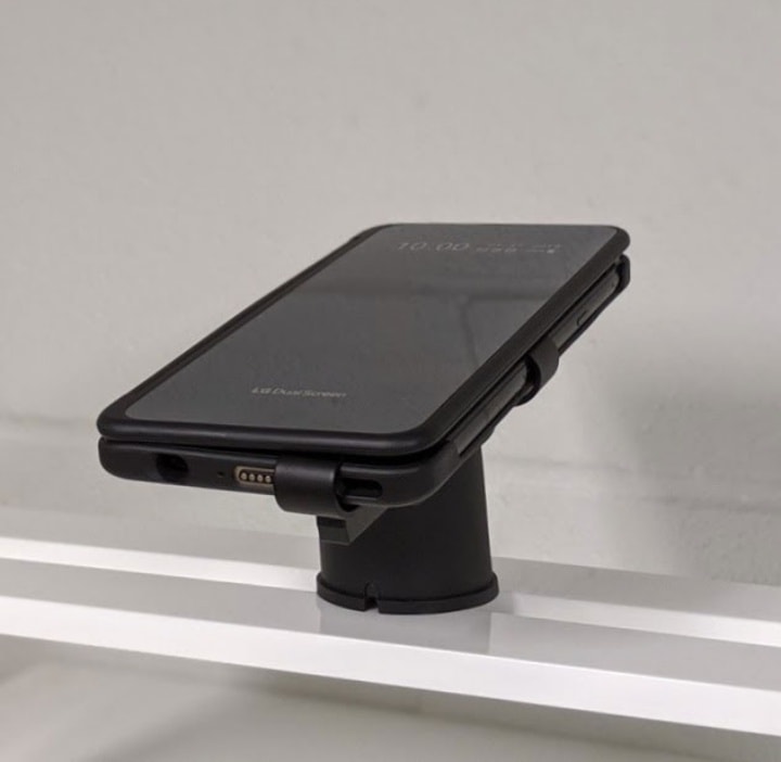 Dual screen phone secured to the retail display with the Vise 5 from RTF Global