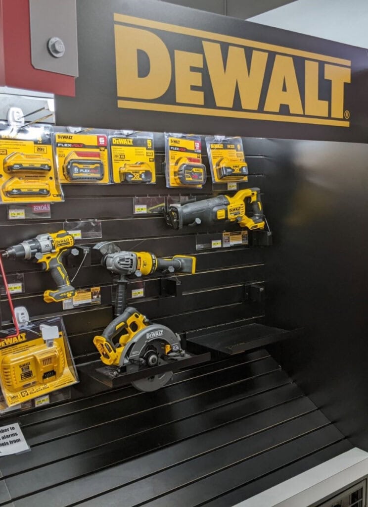DeWalt Electric Polishers secured to board using RTF Global Inc ToolGuard and Recoilers