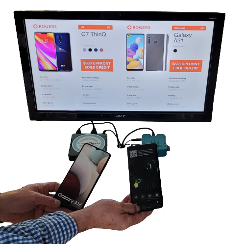 OmniSense being used with two smartphones showing information on the screen