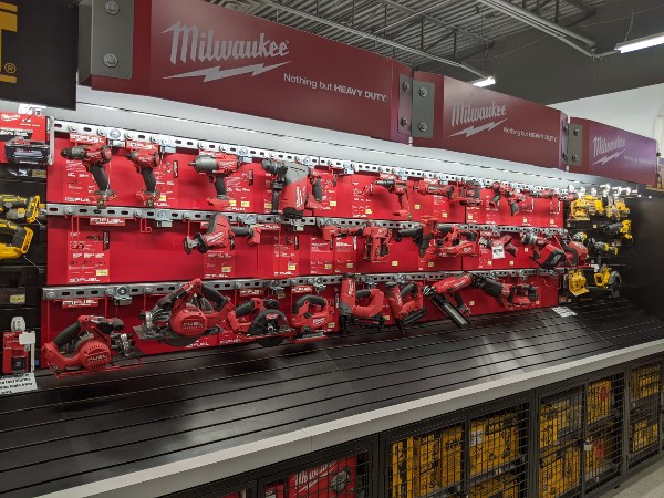 Home Hardware store power tool display using anti-theft devices from RTF Global