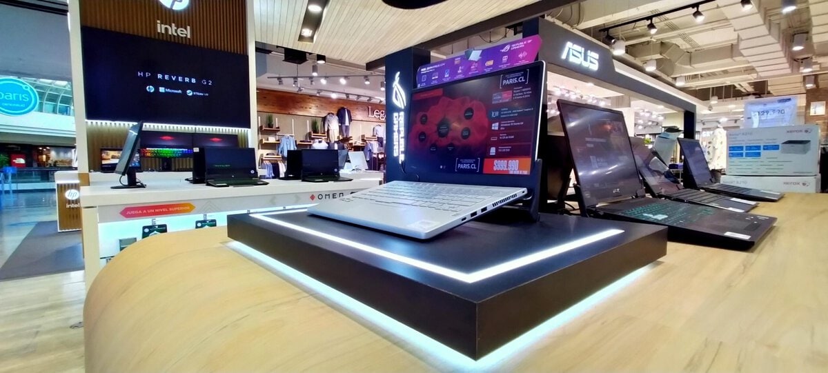 Laptop secured using anti-theft devices from RTF Global made for electronic retailers